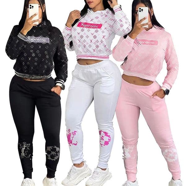 Women's Designer Hoodie Set Casual Fashion Hoodie Set Printed Ribbed Thickened Warm Pocket Jacket Sizes S-XXL