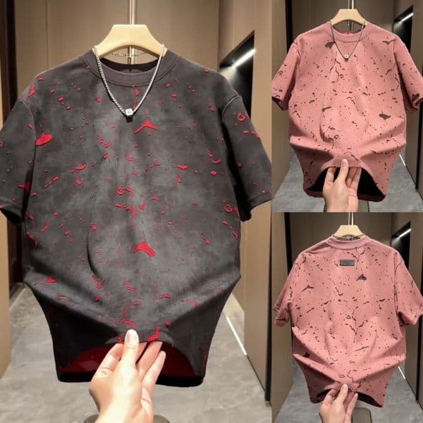Burnt Flower Craft Trendy Brand Short Sleeve Men's Summer New Design T-shirt High Designer Shirt Designer Hoodie Quality Heavyweight Cool Round Neck Half Sleeve