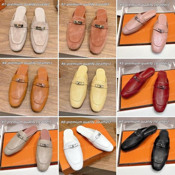 (go off picture not the description) 10A Premium Designer Mule Leather Slipper Baotou Leather Shoes Luxury Mules Buckle Loafers Flats Shoes 32610
