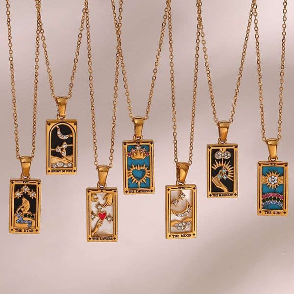 Ins Fashion Trend Pendant Jewelry Stainless Steel Rectangular Oil-Drip Zircon Tarot Card Necklace