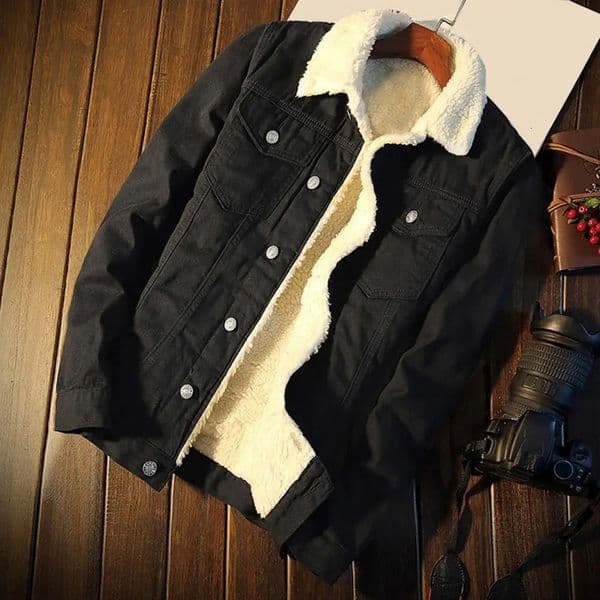 Super Soft Lapel Buttons Jean Jacket Winter Men Outerwear Solid Color for Office 241112