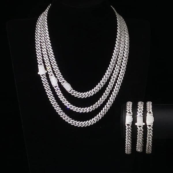 HHIOK 8mm 12 Rows CZ Cuban Necklace Bling 5A Cubic Zirconia Link Chain Hip Hop Miami Jewelry for Men and Women 251010