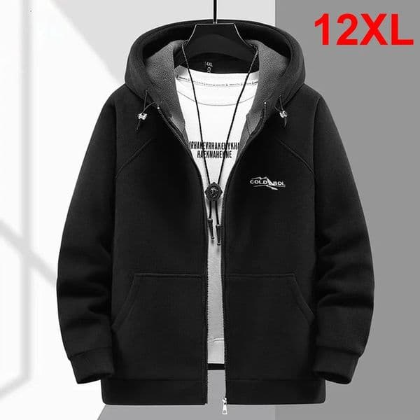 Polar Fleece Jacket Men Plus Size 10XL 12XL Solid Color s Autumn Winter Warm Hooded Coat Male Outerwear Big 241112