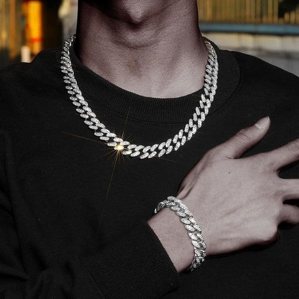 Men Miami Ice Out Hip Hop Cuban Link Chains Necklaces Gold Color Silver Color 818inch Chians 251010
