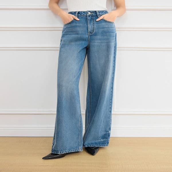 FSLE Retro Washed High Waist Straight Jeans for Women Spring Communicating Slim Pants 25FS11165 250226BJ