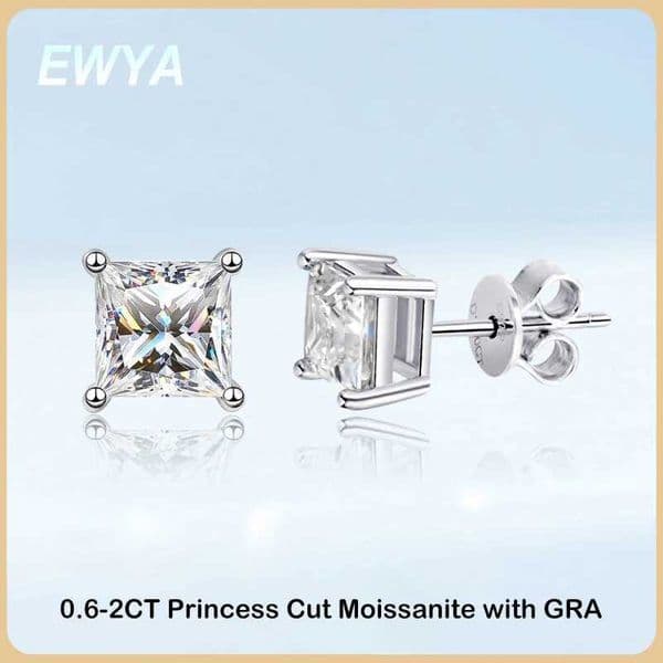 EWYA Real 1 Carat Princess Cut Moissanite Diamond Stud Earrings for Wen Party Fine Jewelry 100 S925 Sterling Silver Earring X251011