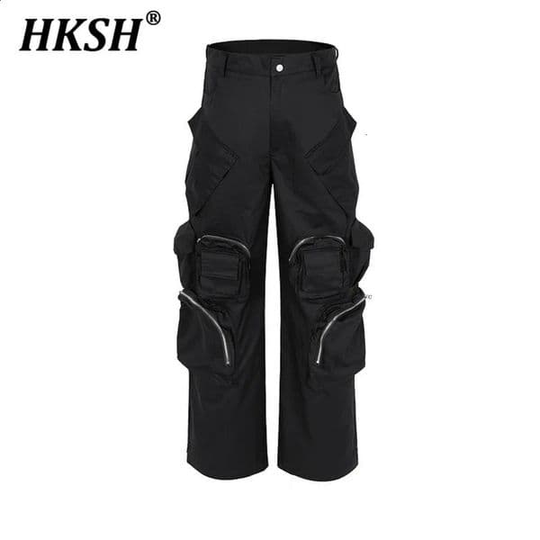 HKSH mens dark punk fashion jacket with multiple pockets street casual hunting style Techwear wide leg cargo pants HK0662 240827