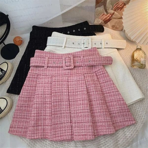 pleated ski twd board blk high waisted eckered womens retro Korean sprand summer short skirt 240822 L260609
