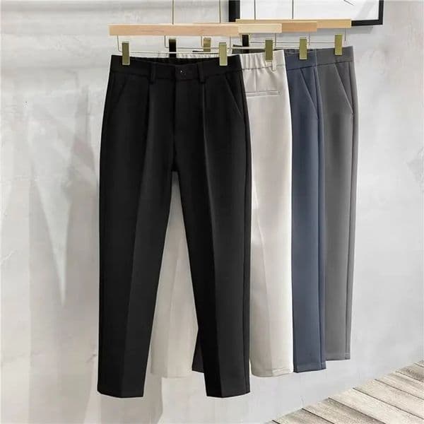 Mens Classic Narrow Leg Business Set Pants for All Seasons Solid Trouser Lightweight Straight Selling 250313BJ