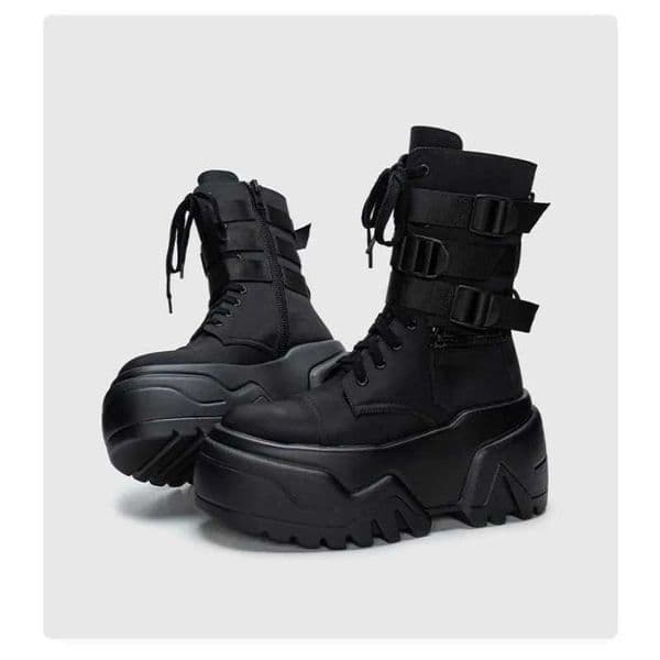 Women Ankle Booties Autumn Leather Chunky Shoes Woman High Platform Breathable Sneakers 9CM Thick Sole Wedges Motorcycles Boots T251010