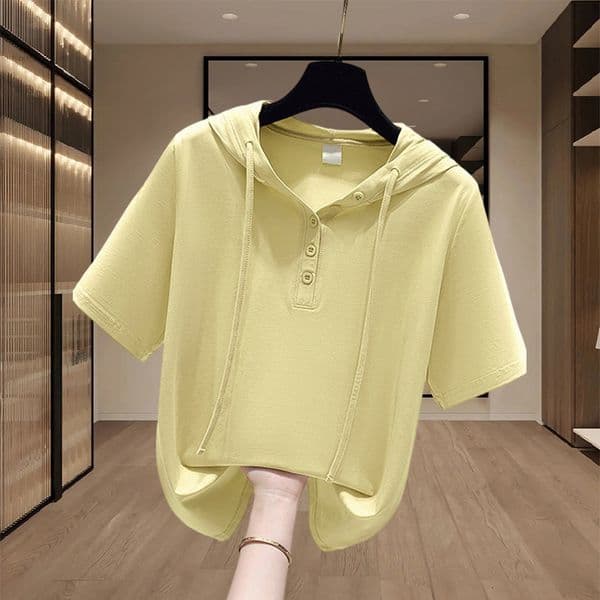 European Style Hooded Short Sleeve T-shirt For Women Summer Thin Loose Fashionable Solid Color Slim Fit Designer Hoodie Designer Shirt Sweatshirt Top Trendy