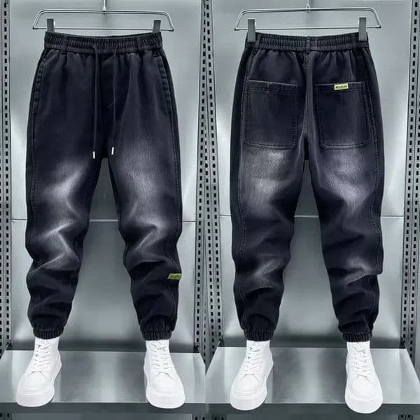 Black gradient harem Bagi jeans Harajuku street fashion streetwear ner mens clothing 241008