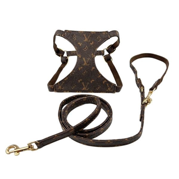 Designer Luxury Multi-Functional Leash Classic Old Floral Print Pet No-Pull No-Choke Escape-Proof Step-in Vest Harness Fashion Dog Accessories