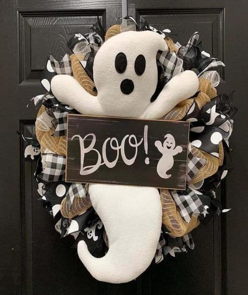 Decorative Flowers Wreaths Halloween Wreath Farmhouse Ghost Outdoor Front Door Indoor Wall Decor BOO Garland Pendant For Home3281957