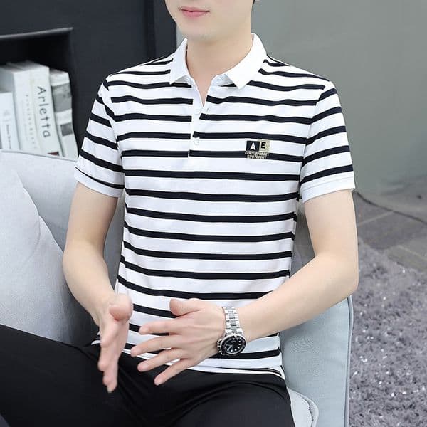 Summer Men's Turn-down Collar Striped Short Sleeve T-shirt Polo Shirt Designer Hoodie High-end Designer Shirt Slim Fit Men's Casual Half Sleeve Tee