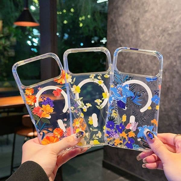 S26 Magnetic Wireless Charging Flower Cases For Samsung S25 Edge S24 S23 Ultra S22 Iphone 17 Air 16E 16 15 14 Plus 13 Pro MAX 12 Hard PC IMD TPU Floral Magnet