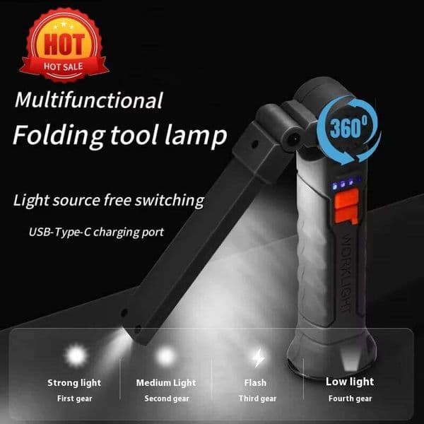 LED Flashlight IP64 Waterproof Rechargeable Camping Light Magnet Hook 4 Lighting Modes Suitable For Night Work