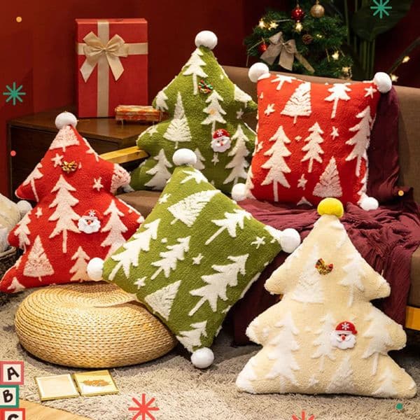 Christmas Red Green Pillow Cushion Plush Jacquard Christmas Tree Pillow Festive Decoration Throw Cushions Christmas Gifts 251011BJ