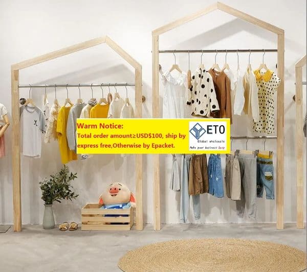 Children's clothing store creative roof display racks Commercial Furniture stainless steel solid wood wall side hanging combination rack ZZ