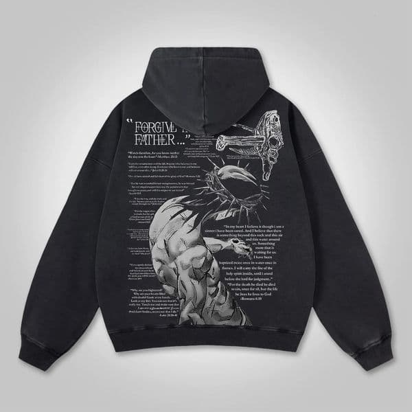 Forgive Them Father Graphic Acid Washed Oversized Hoodie men clothing sweatshirt anime hoodie 251013