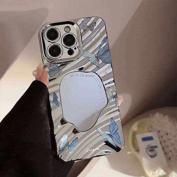 Cute Butterfly Mirror Case For Samsung A55 5G A54 A53 A52 A35 A33 A51 A50 A32 A16 A15 A14 A13 A12 3D Plating Wave Makeup Cover