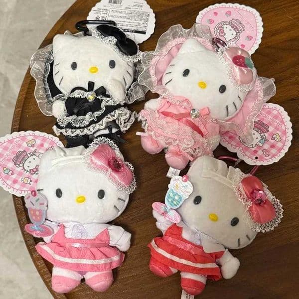 Maid Dessert Series hallo kitty Plush Doll Toy Keychain Maid Loli Lace Black Skirt kitty cat Stuffed Plushies Bag Pendant