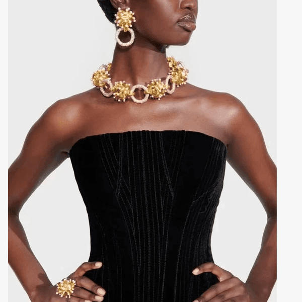 Choker Necklace Advanced pearl full diamond heavy industry brass necklace earring ring Schiaparelli jewelry set Bride's wedding