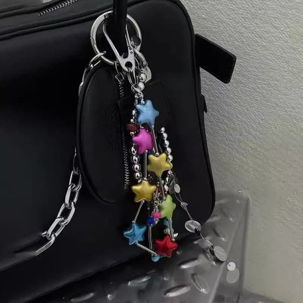 DIY handmade keychain Romantic heart shaped bag pendant Colorful Stars decorate 251011