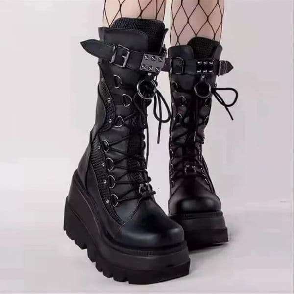 Ladies High Platform Boots Big Size Rivet Goth High Heels Boots Women Cosplay Wedges Punk Shoes Woman Gothic Shoes251011