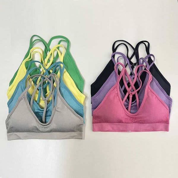 Ignite Cross Back Sports Bra Women Padded Bras Halter Fitness Gym Crop Top Running Backless Strap Bra Workout Top Z250812