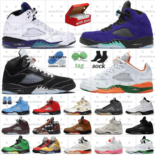 With Box jumper 5 5s OG Sneakers Basketball Shoes Designer Shoes Metallic Reimagined Miami Hurricanes Grape Alternate UNC Dark Grey Mens Women Outdoor Shoe Trainers