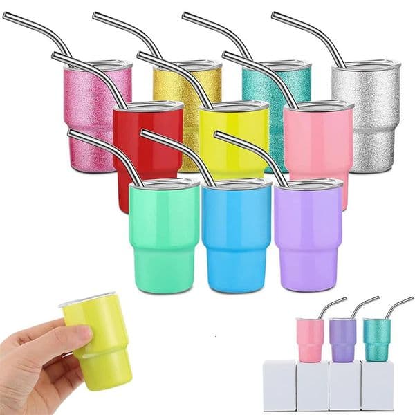 1 Piece 2oz Mini Tumbler S Glass with Straw and Lid Stainless Steel Cute Cups Double Wall Vacuum Insulated Glasses 251013BJ