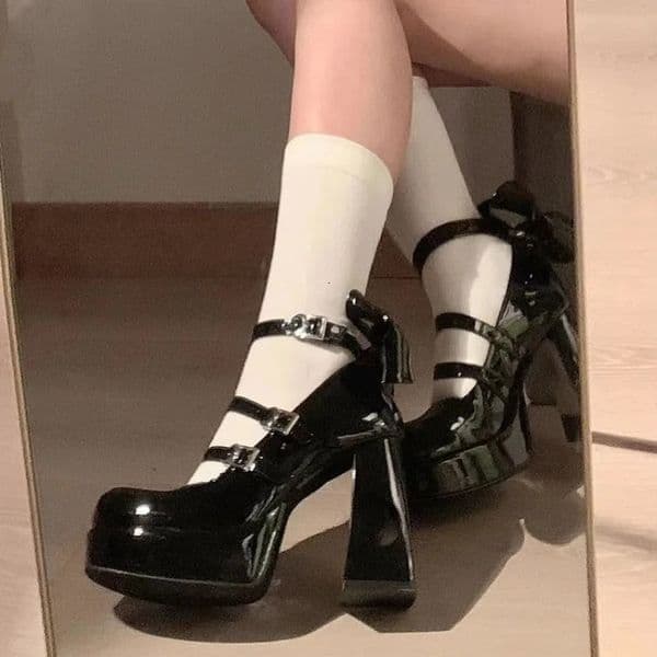 Spring Punk Thick Heel Mary Jane Lolita Shoes Woman Patent Leather Cosplay Shoes Y2k Chunky Platform High Heels Pumps 251010