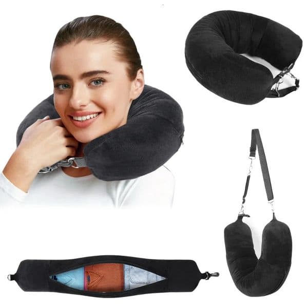 Travel Neck Pillow with Fillable Clothing UShaped Pillowcase Extra Storage Bag Velvet Cover for Airplane 251013