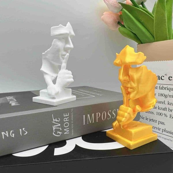 3D Printed Abstract Modern Silence Is Gold Statue Durable Plastic Desktop Office Car Home Decoration Halloween Christmas Gift M251014