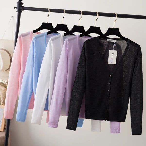 Summer Cardigan Women Cropped Korean Fashion Style Female Black Womens Coat Clothing Vneck Ladies Sweater Outerwear Cute Basic 251010