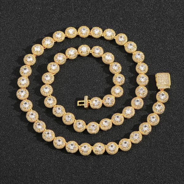 8mm Round Rock Sugar Tennis Chain Necklace Bracelet Gold Plated 5A Zircon Prong Setting Jewelry