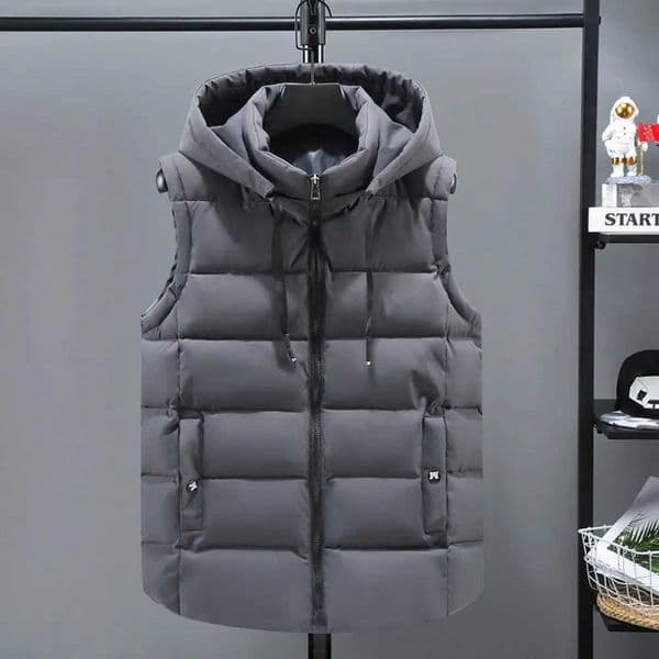 Unisex Cotton Waistcoat Hooded Stand Collar Drawstring Sleeveless Zipper Placket Vest Coat Pockets Thickened Warm Vest JacketXJ251014