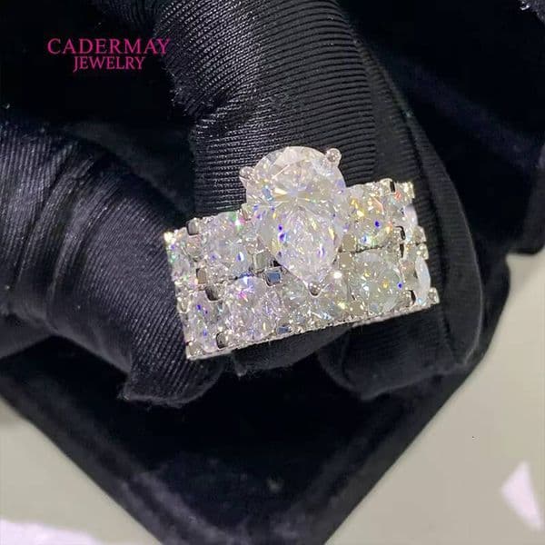 Luxury Moissanite Stacking Rings 925 Silver Moissanite Eternity Band 5ct 9x13mm Pear Cut Wedding Engagement Ring with Pave 6mm