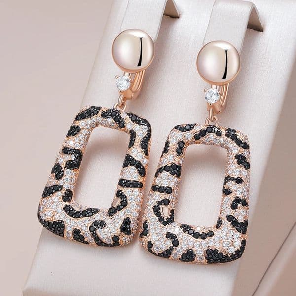 Kinel Shiny Natural Zircon Leopard Print Drop Earrings for Women Unique 585 Rose Gold and Black Plating Vintage Daily Jewelry 251011