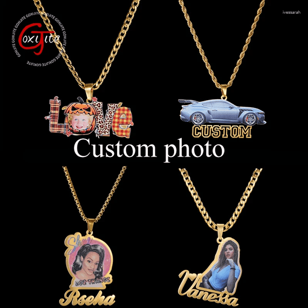 Pendant Necklaces Goxijite Customized UV Printed Color Po Stainless Steel Character Car Necklace Personalized Jewelry Gift