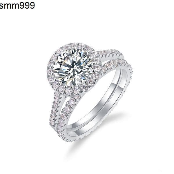 moissanite ring Custom Jewelry White Gold Plated VVS1 GRA 15ct 2ct 8mm Moissanite Diamond Wedding Ring Set Jewellery for Couple