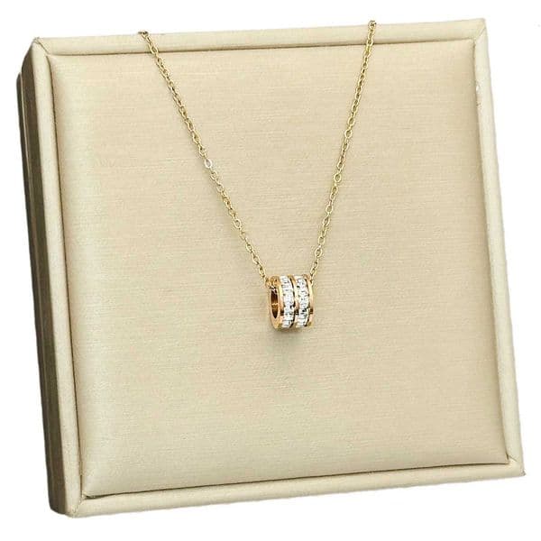Stainless Steel Cylinder Crystal Pendant Necklace Chain Jewelry Gold 18K Plated Round Charm Collar Accessories for Women GiftT251014