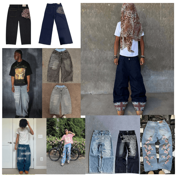 Men's Jeans Streetwear Y2K Baggy Retro Luxurious Double-waist Washable Design Letter Print British Style Graphic Blue Wide Leg Denim Pants