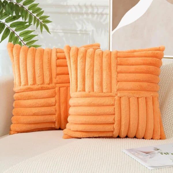 2PCS Cross Stripe Rabbit Fur Throw Pillow Case 45CMX45CM y Solid Color Cushion For Sofa Bed Chair Bedroom 251013