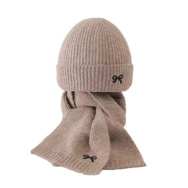 New Bow Embroidery Scarf Hat Set Windproof Warm Pullover Cap Coldproof Neck Warmer For Outdoor Cycling Skiing X251014