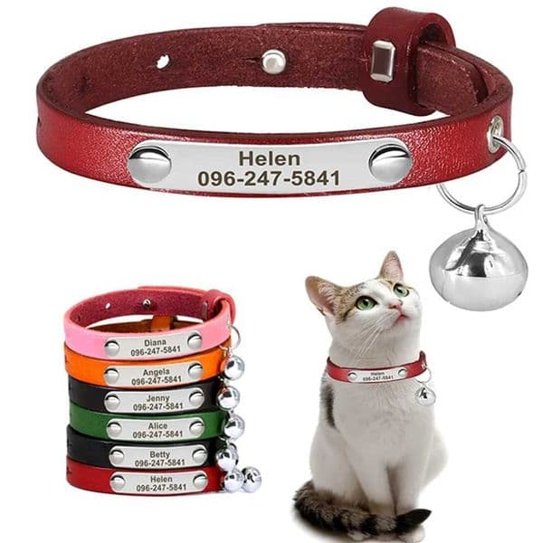 Custom Leather Cat Collar Personalized Engraved Pet Name Necklace Adjustable KittenPuppy Collar AntiLost Gift for Pet Lovers D251014