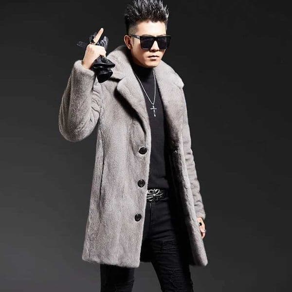 Mens winter warm fur coat mimics mink casual windbreaker midlength jacket W251014