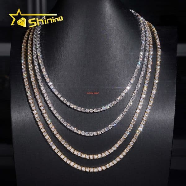 USA Warehouse Ready to Ship S925 Sterling Silver Iced Out Moissanite Diamond Vvs Tennis Chain Necklace Jewelry Designer