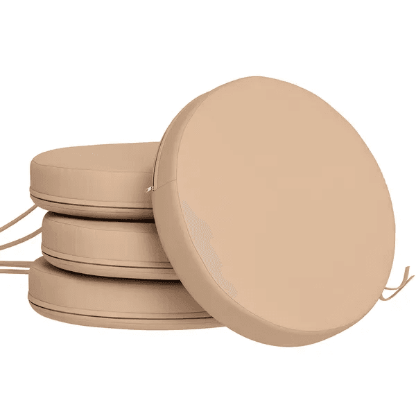 Outsunny Patio Chair Cushions Set of 4 Round Seat Cushions for Dining Bistro Chairs Machine Washable, 15" x 15" x 3", Khaki